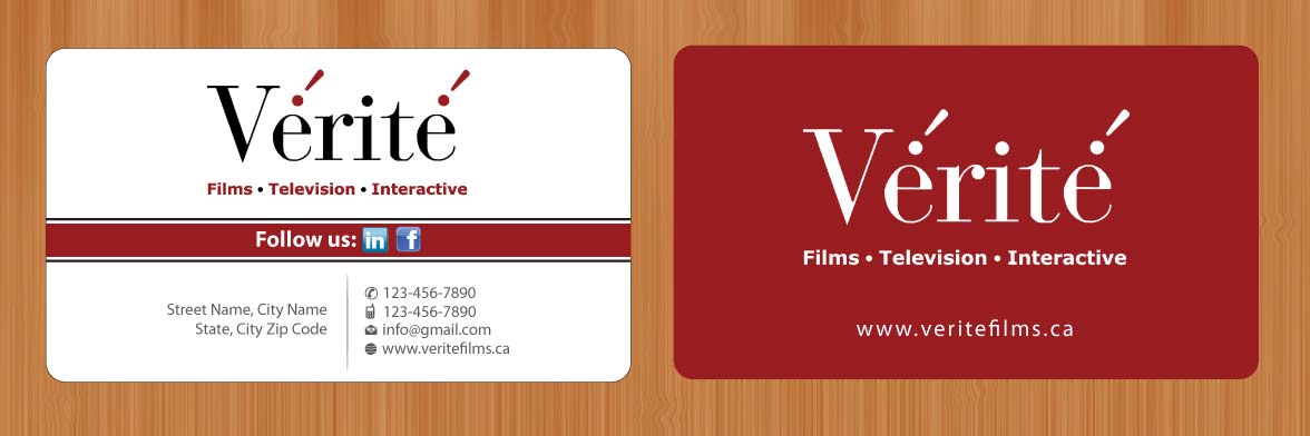 Business Card Design by Sbss for Vérité Films Inc. | Design #1214337
