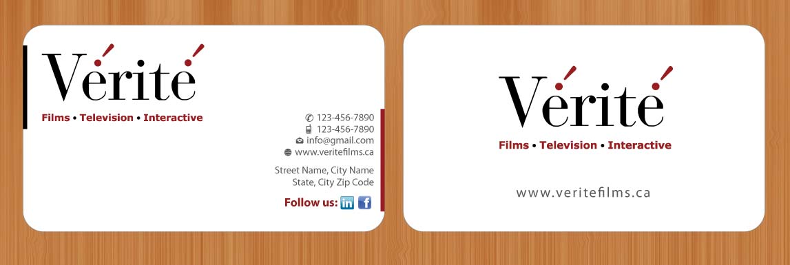 Visitenkarten-Design von Sbss für Vérité Films Inc. | Design #1214339