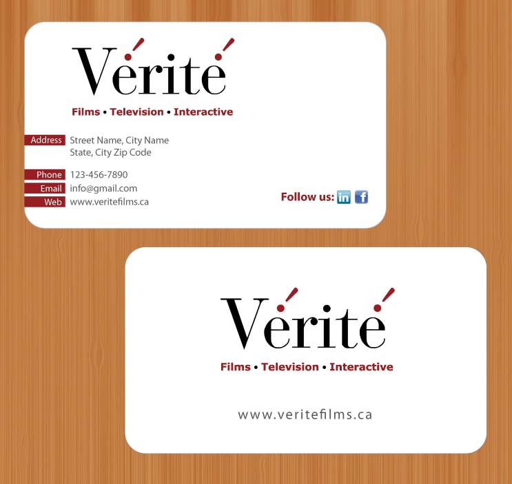 Visitenkarten-Design von Sbss für Vérité Films Inc. | Design #1214340