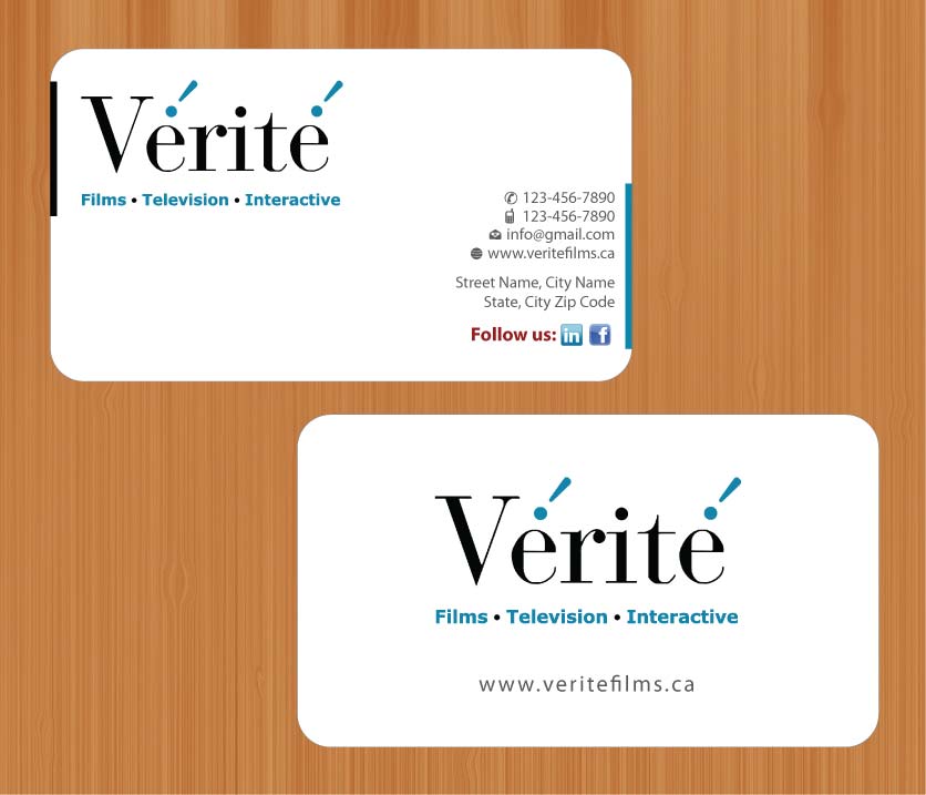 Visitenkarten-Design von Sbss für Vérité Films Inc. | Design #1216602