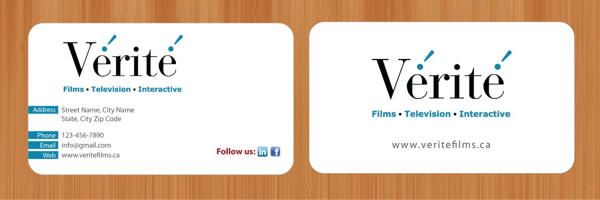 Visitenkarten-Design von Sbss für Vérité Films Inc. | Design #1216603