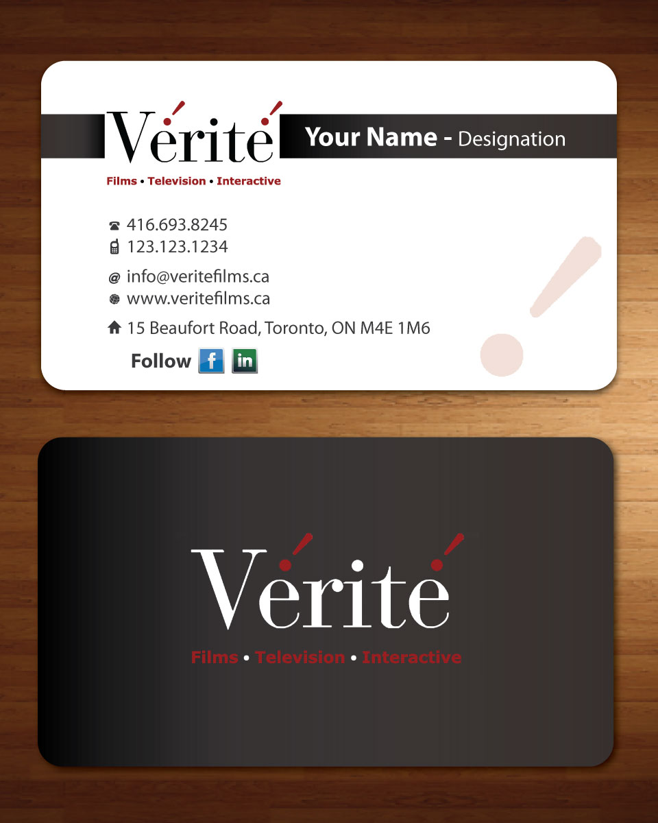 Visitenkarten-Design von Sbss für Vérité Films Inc. | Design #1217024