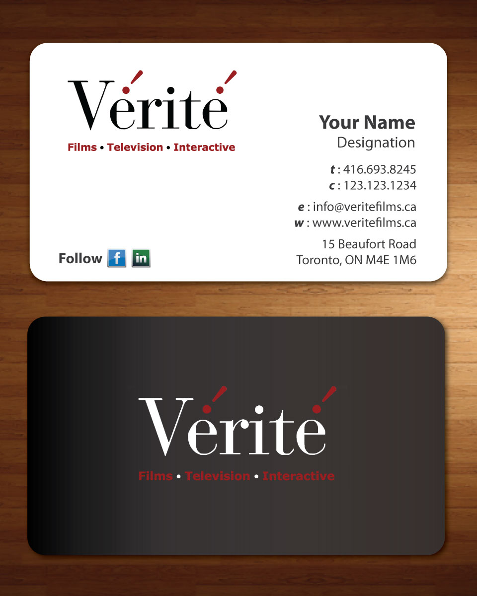 Visitenkarten-Design von Sbss für Vérité Films Inc. | Design #1217025