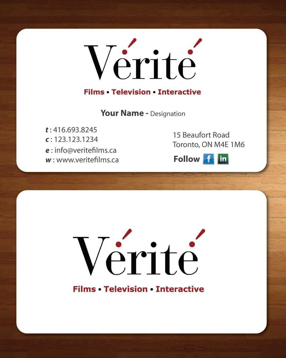 Visitenkarten-Design von Sbss für Vérité Films Inc. | Design #1217029