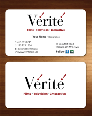 Visitenkarten-Design von Sbss für Vérité Films Inc. | Design: #1217029