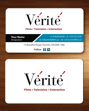 Visitenkarten-Design von Sbss für Vérité Films Inc. | Design: #1217038