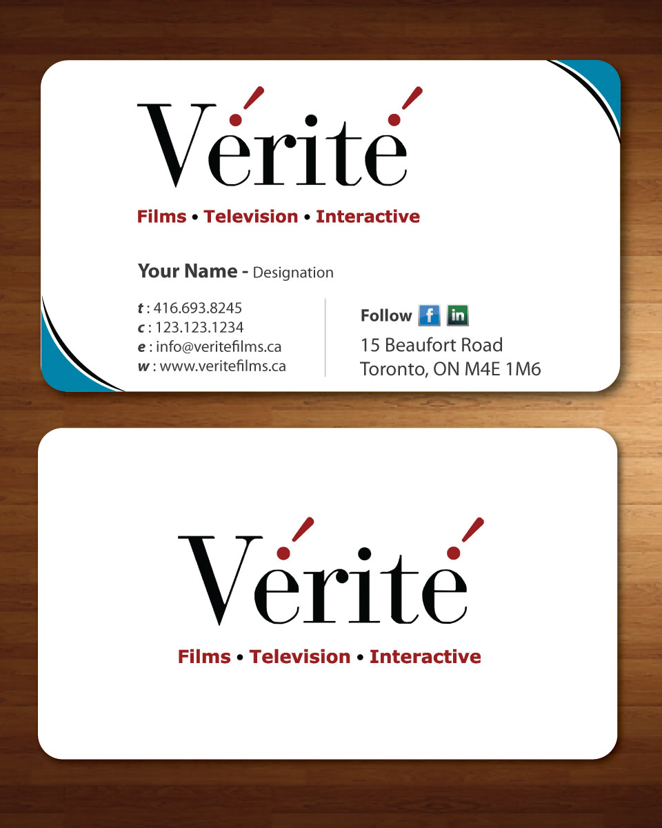 Visitenkarten-Design von Sbss für Vérité Films Inc. | Design #1217048