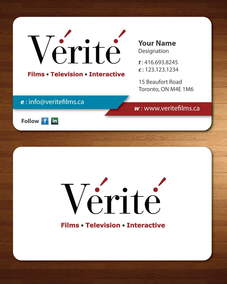 Visitenkarten-Design von Sbss für Vérité Films Inc. | Design #1217049