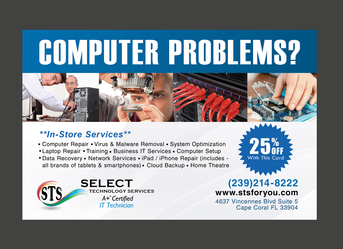 Postcard Design by NatPearlDesigns for Select Technology Services LLC | Design #4310636