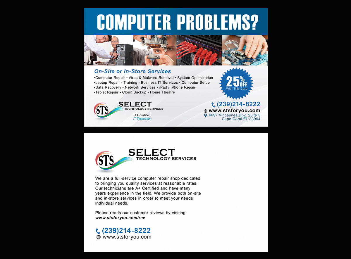 Postcard Design by NatPearlDesigns for Select Technology Services LLC | Design #4319649