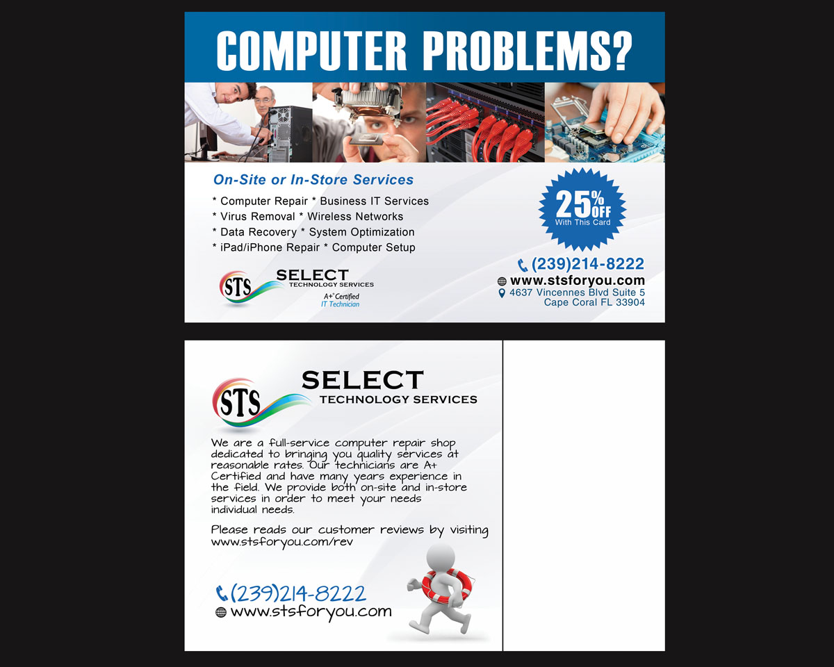 Postcard Design by NatPearlDesigns for Select Technology Services LLC | Design #4360520