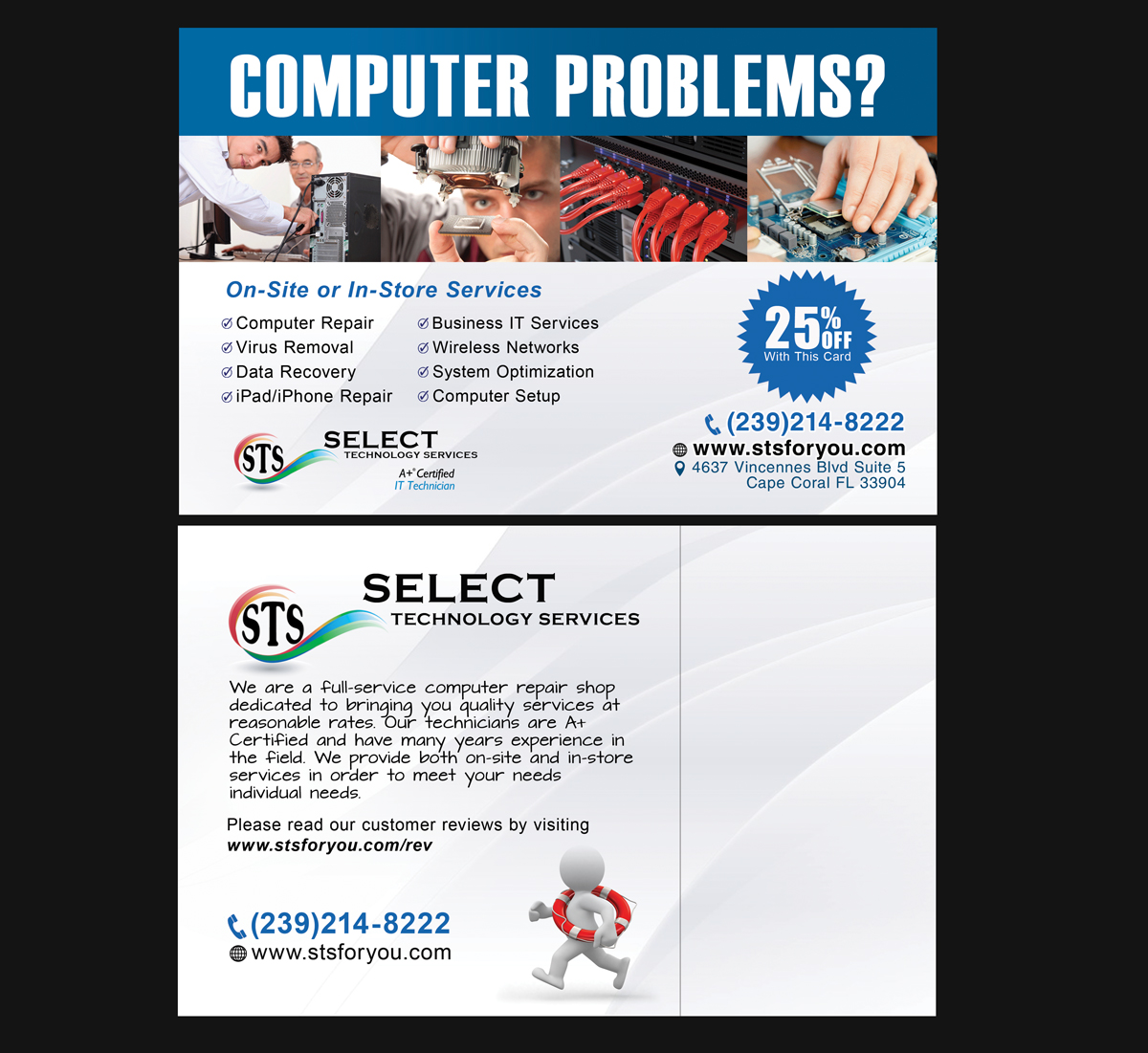 Postcard Design by NatPearlDesigns for Select Technology Services LLC | Design #4366153