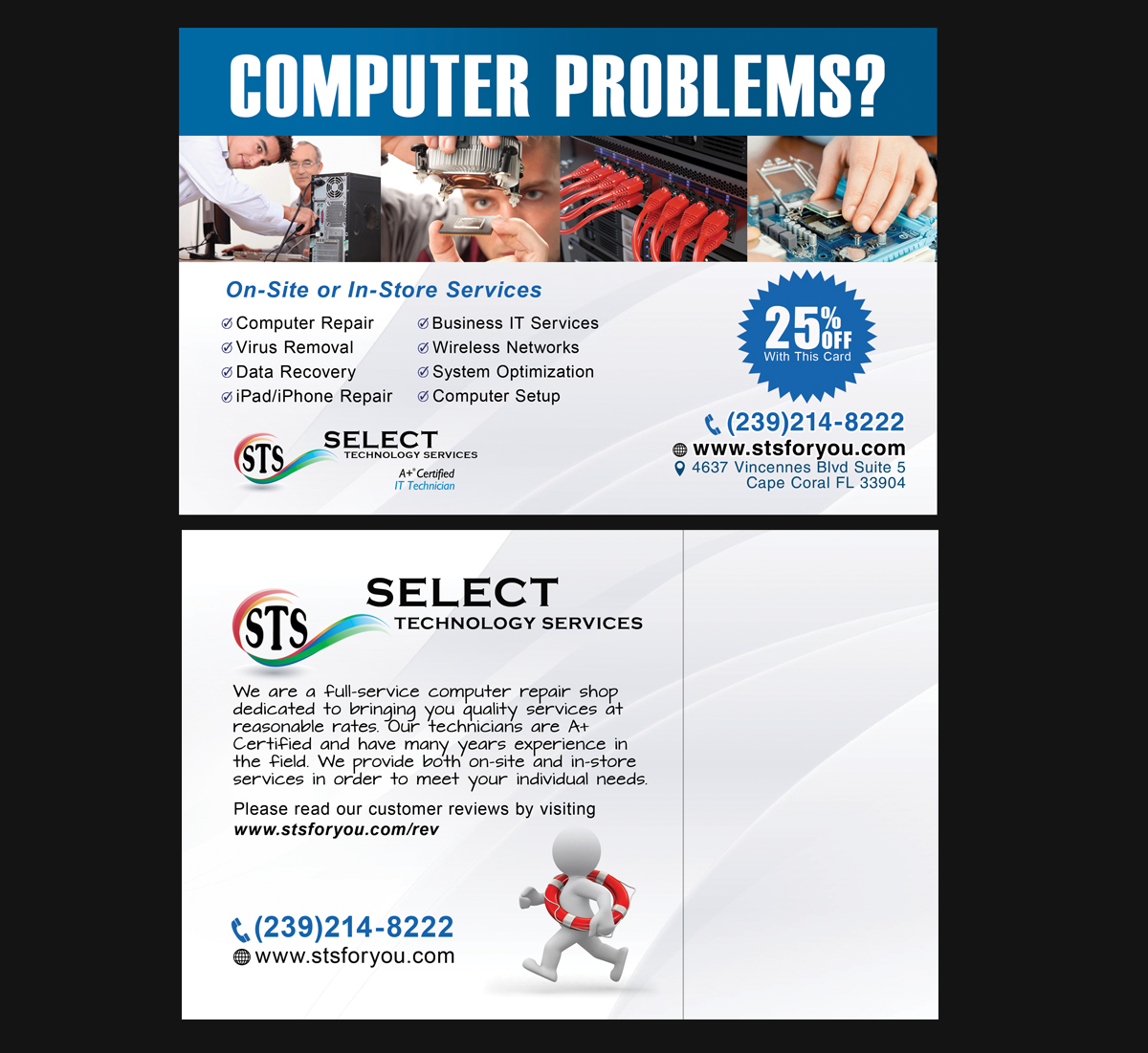 Postcard Design by NatPearlDesigns for Select Technology Services LLC | Design #4368611
