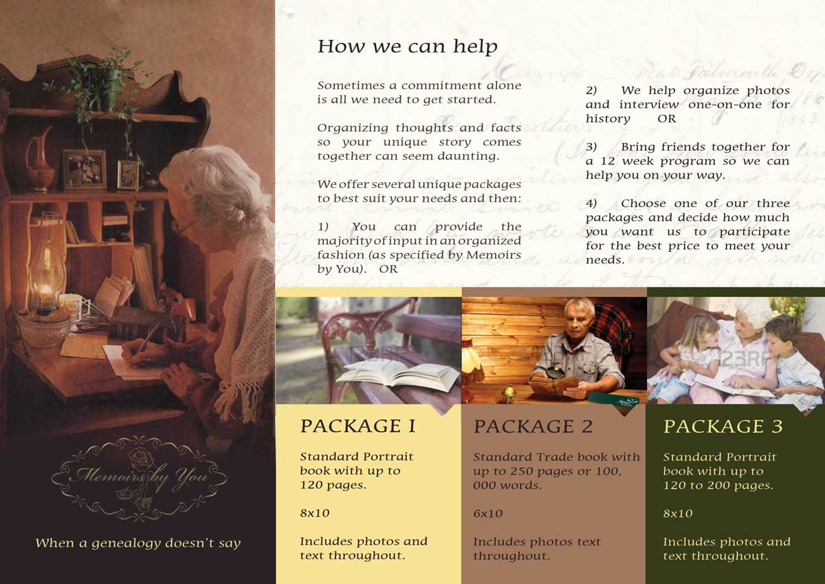 Brochure Design by Mudboots for Memoirs by You | Design #4475356