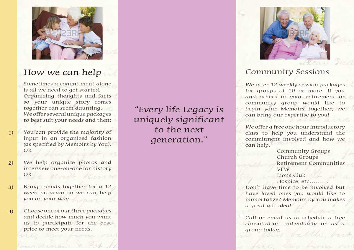 Brochure Design by Mudboots for Memoirs by You | Design #4479043