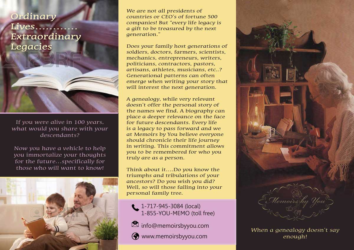 Broschüren-Design von Mudboots für Memoirs by You | Design #4482389