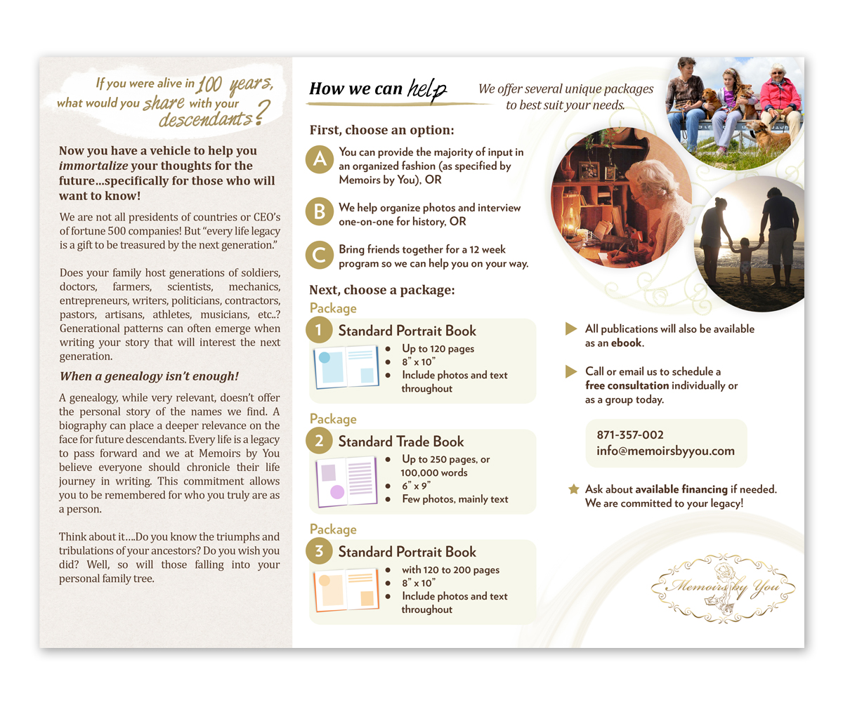 Brochure Design by Designermilk for Memoirs by You | Design #4469982
