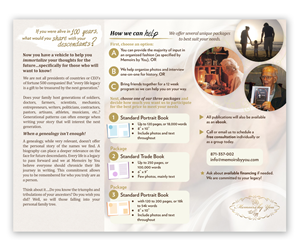 Memoirs by You trifold brochure design | Brochure Design by Designermilk