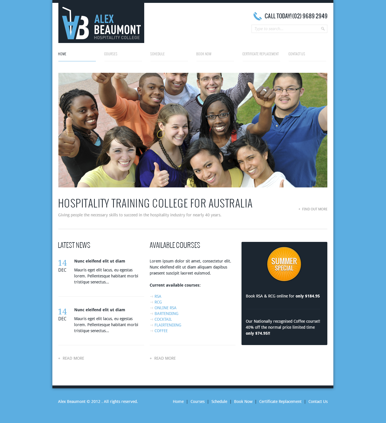 Web Design by gfxanomics for Alex Beaumont Hospitality College | Design #1284344