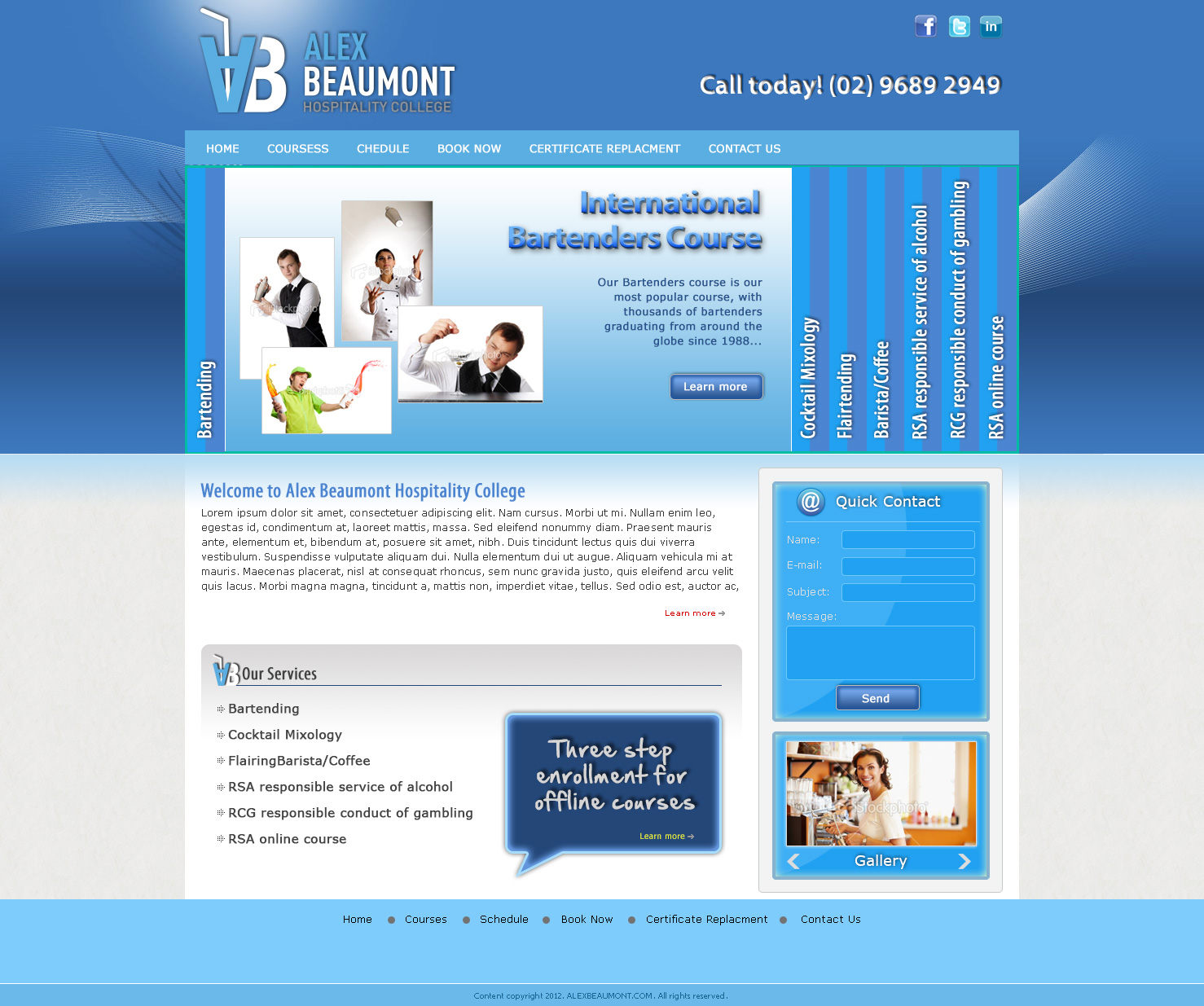 Web Design by Tanvir for Alex Beaumont Hospitality College | Design #1283392