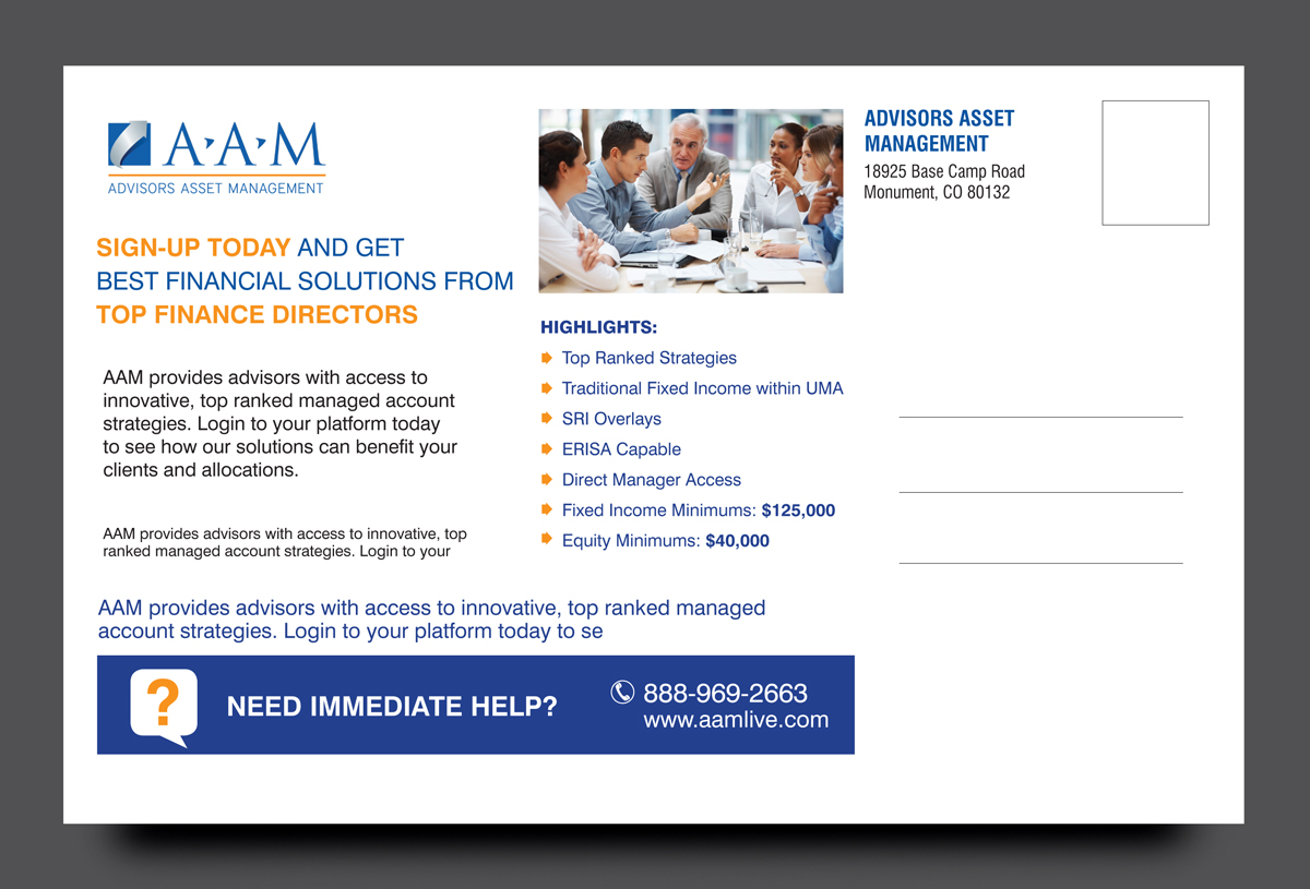 Postcard Design by rkailas for Advisors Asset Management, Inc. | Design #4638238