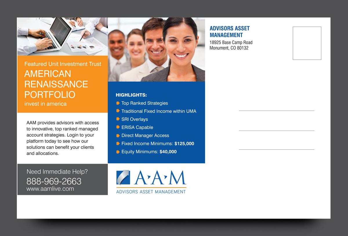 Postcard Design by rkailas for Advisors Asset Management, Inc. | Design #4638239