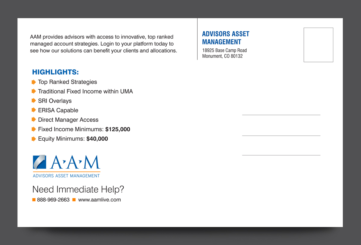 Diseño de Postal por rkailas para Advisors Asset Management, Inc. | Diseño #4716546