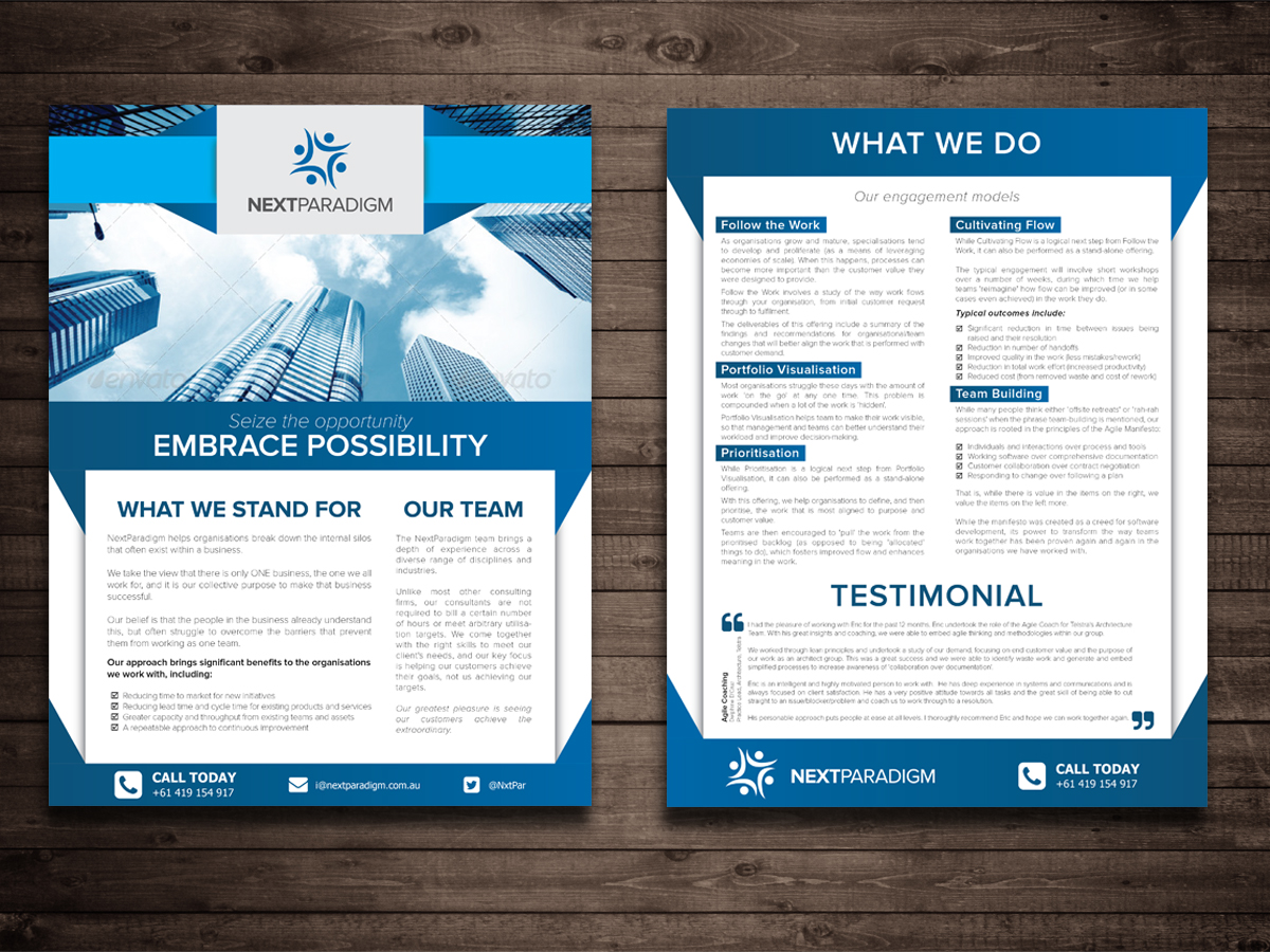 Diseño de Brochure por MoofishDesign para Next Paradigm | Diseño #4389077