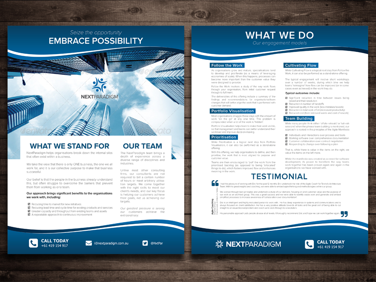 Diseño de Brochure por MoofishDesign para Next Paradigm | Diseño #4409780