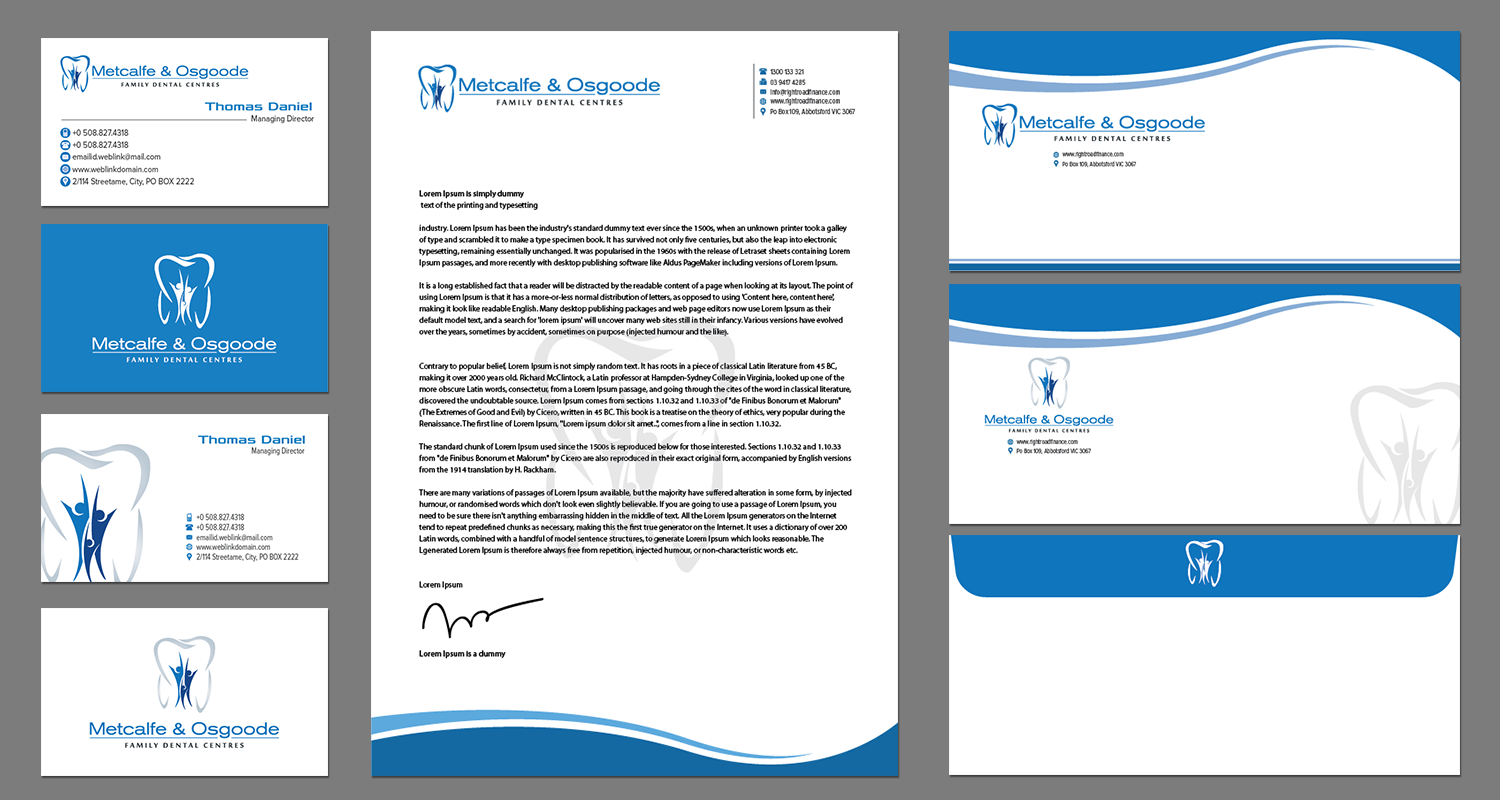 Letterhead Design by kousik for Metcalfe Family Dental Centre | Design #4355576