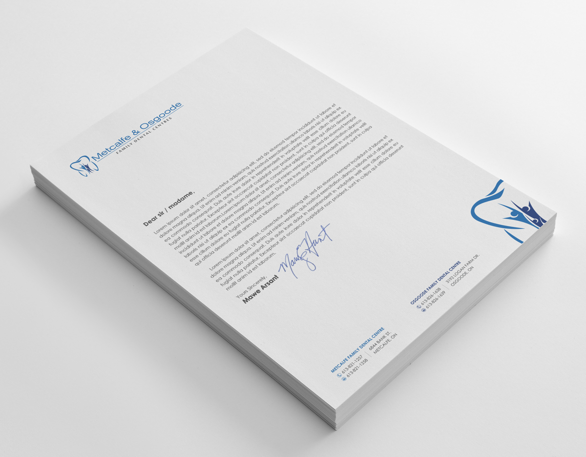 Briefkopf-Design von logodentity für Metcalfe Family Dental Centre | Design #4362772