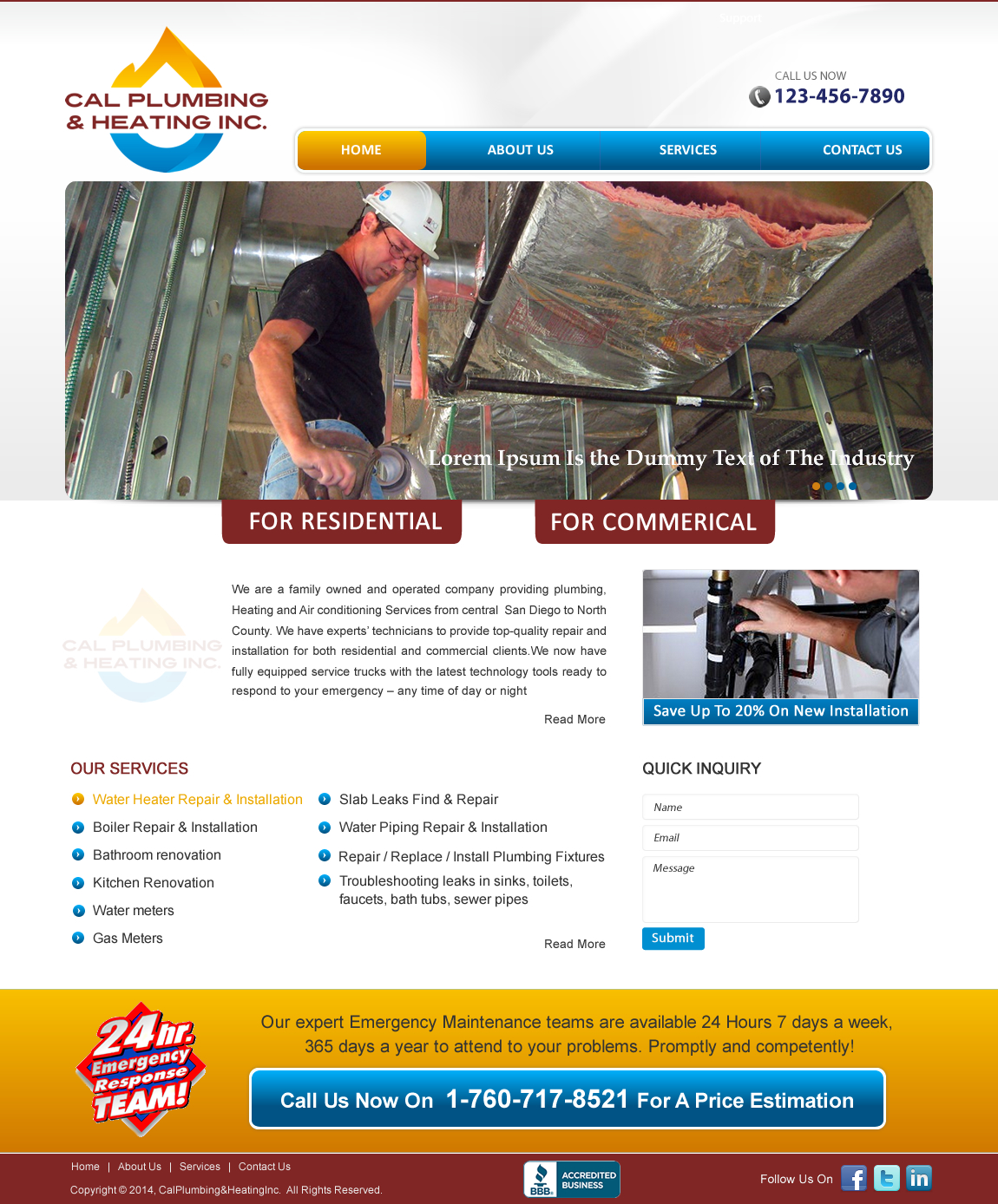 Web Design by harmi_199 for Cal Plumbing and heating INC | Design #4391711