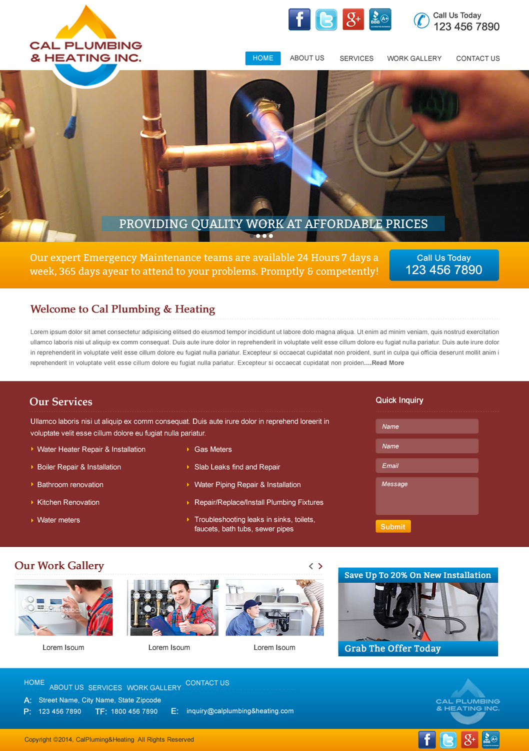 Web Design by harmi_199 for Cal Plumbing and heating INC | Design #4393861