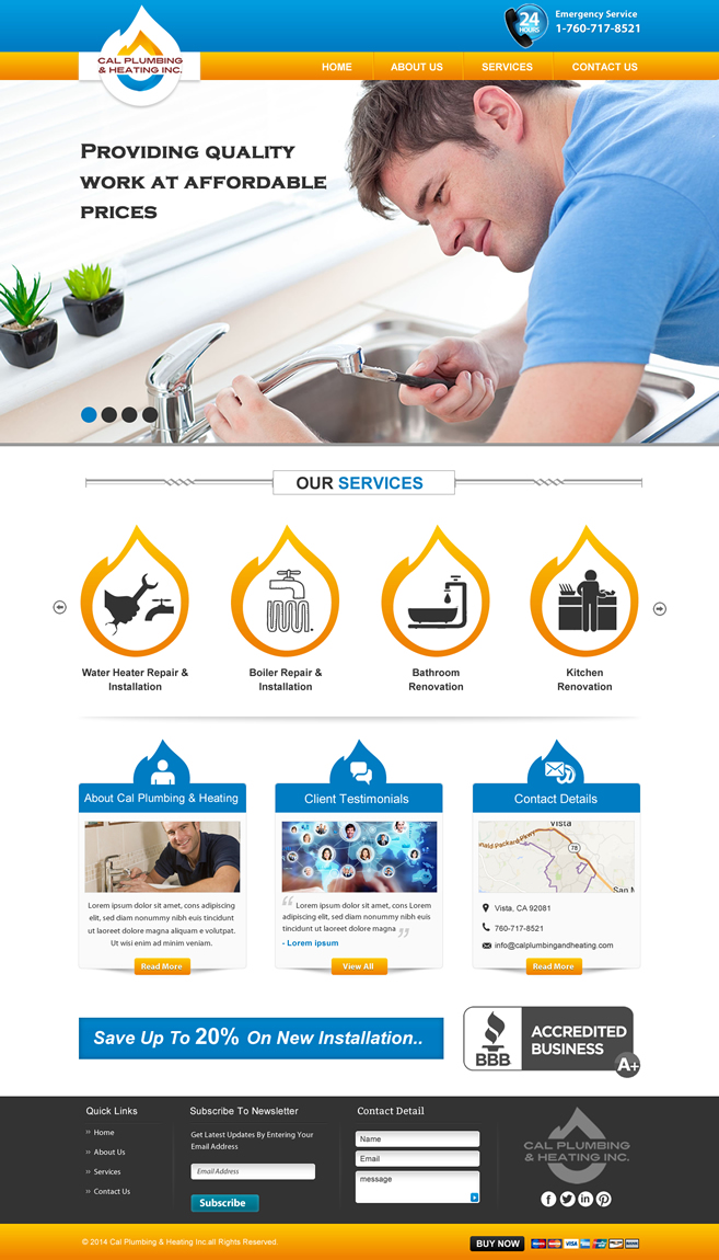 Web Design par Joy16589 pour Cal Plumbing and heating INC | Design #4378445