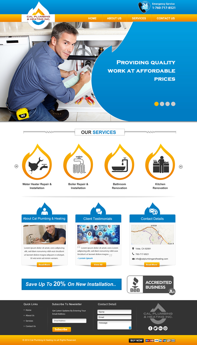 Web-Design von Joy16589 für Cal Plumbing and heating INC | Design #4378474
