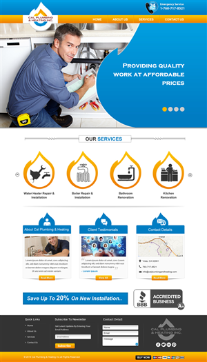 Web Design by Joy16589 for Cal Plumbing and heating INC | Design: #4378474