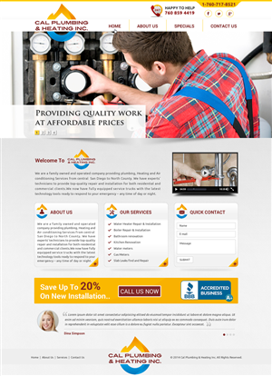 Web Design by Joy16589 for Cal Plumbing and heating INC | Design: #4378514