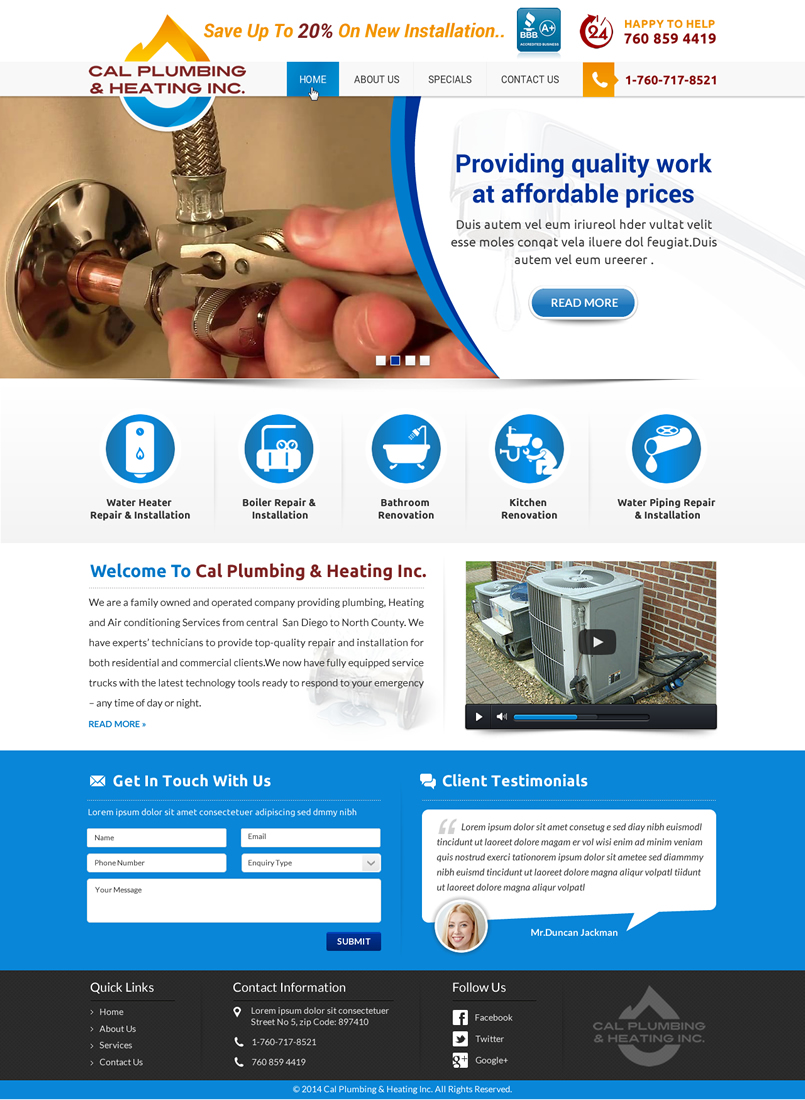 Web Design par Joy16589 pour Cal Plumbing and heating INC | Design #4385895