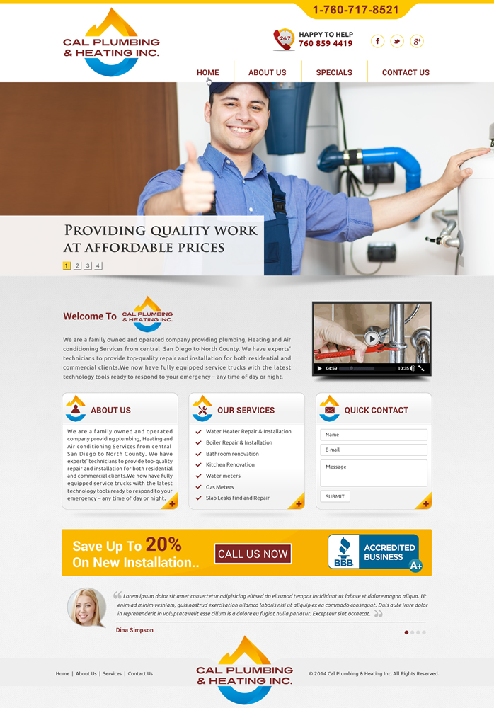Web Design by Joy16589 for Cal Plumbing and heating INC | Design #4387142