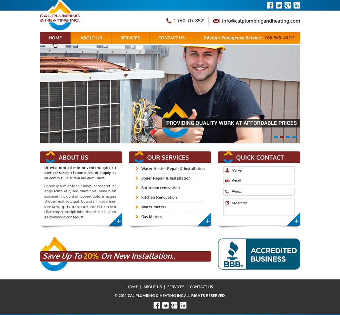 Web Design par Joy16589 pour Cal Plumbing and heating INC | Design #4387207