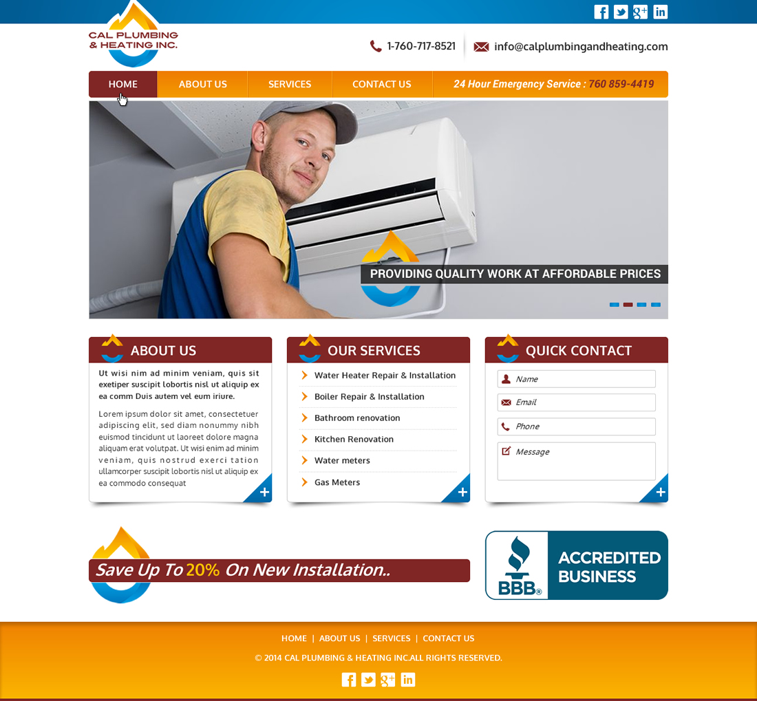 Web Design par Joy16589 pour Cal Plumbing and heating INC | Design #4387211