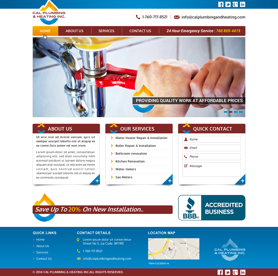 Web Design par Joy16589 pour Cal Plumbing and heating INC | Design #4387228
