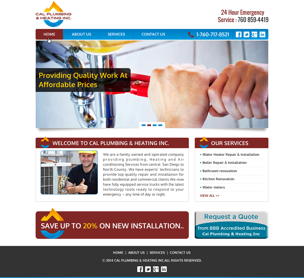 Web-Design von Joy16589 für Cal Plumbing and heating INC | Design #4392742
