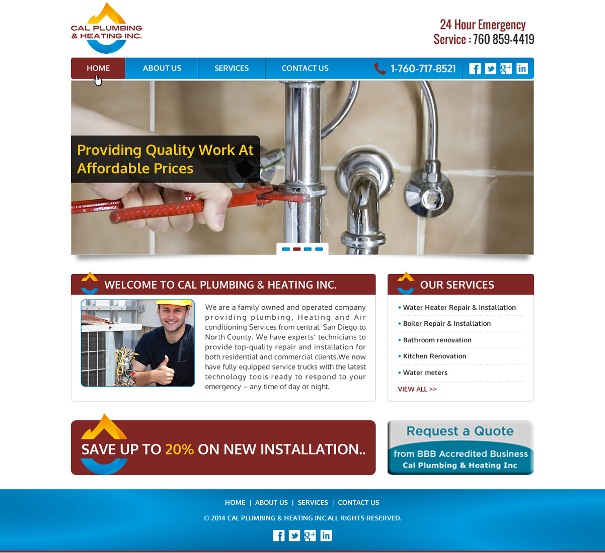 Web-Design von Joy16589 für Cal Plumbing and heating INC | Design #4392749