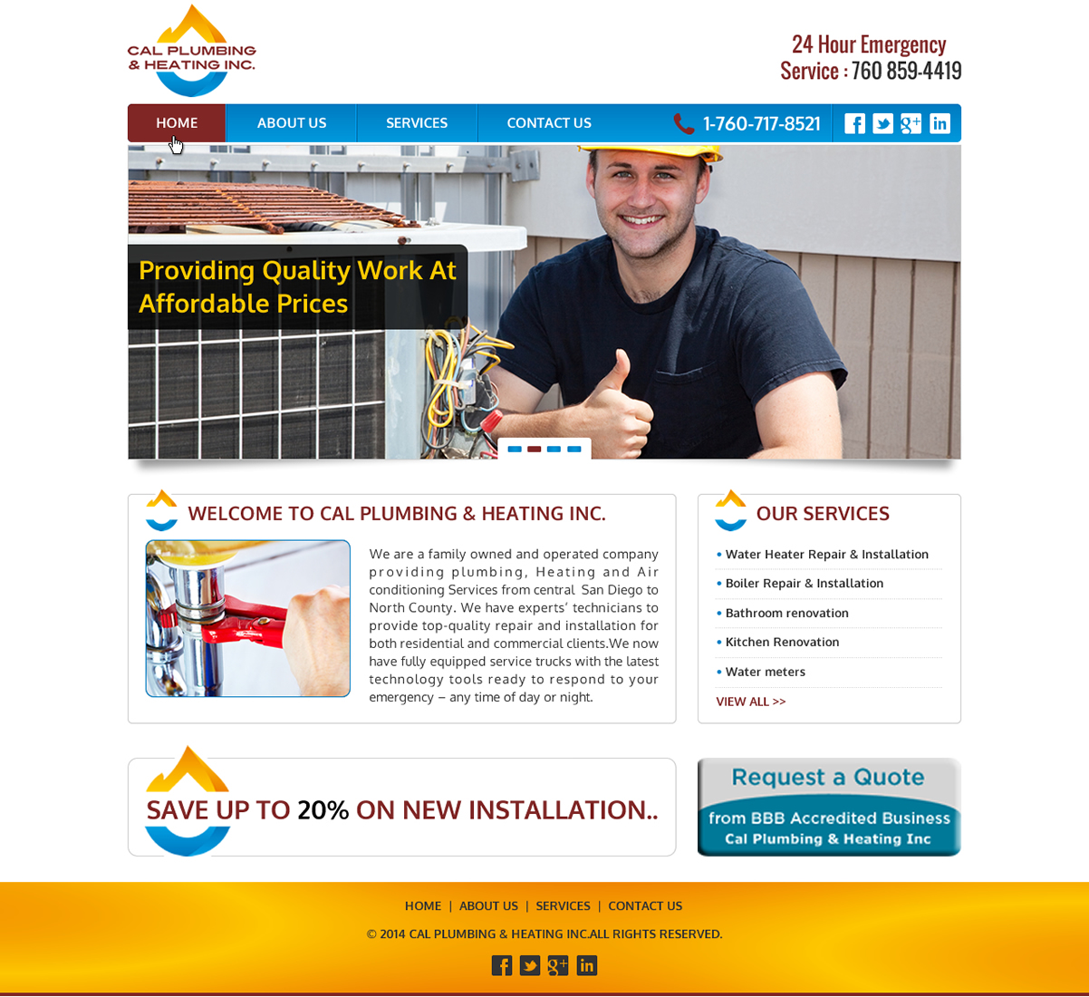 Web Design by Joy16589 for Cal Plumbing and heating INC | Design #4392757