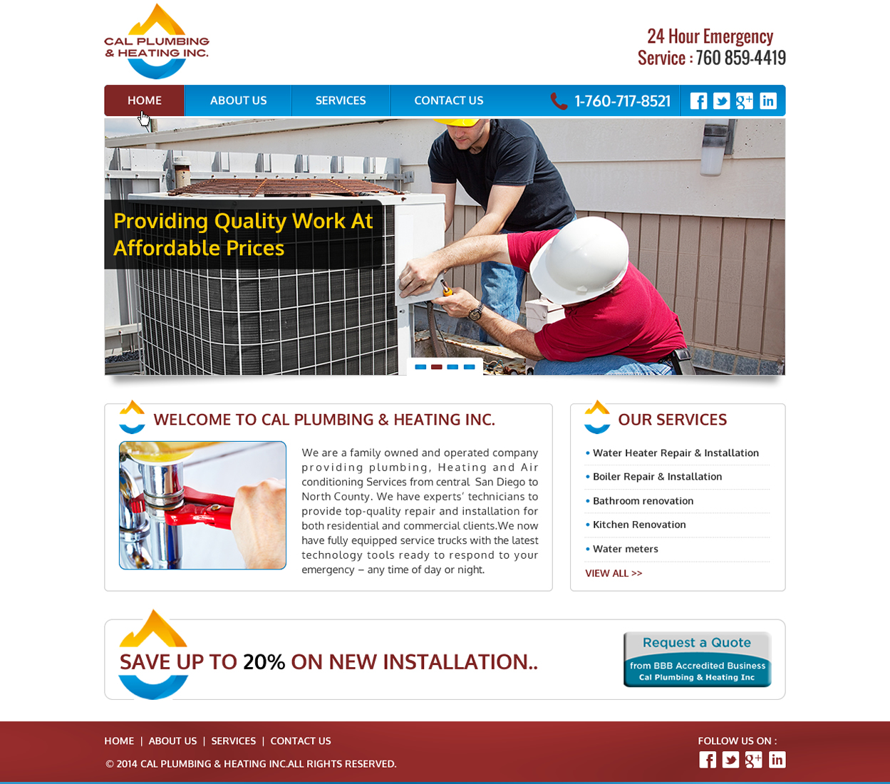 Web-Design von Joy16589 für Cal Plumbing and heating INC | Design #4392762