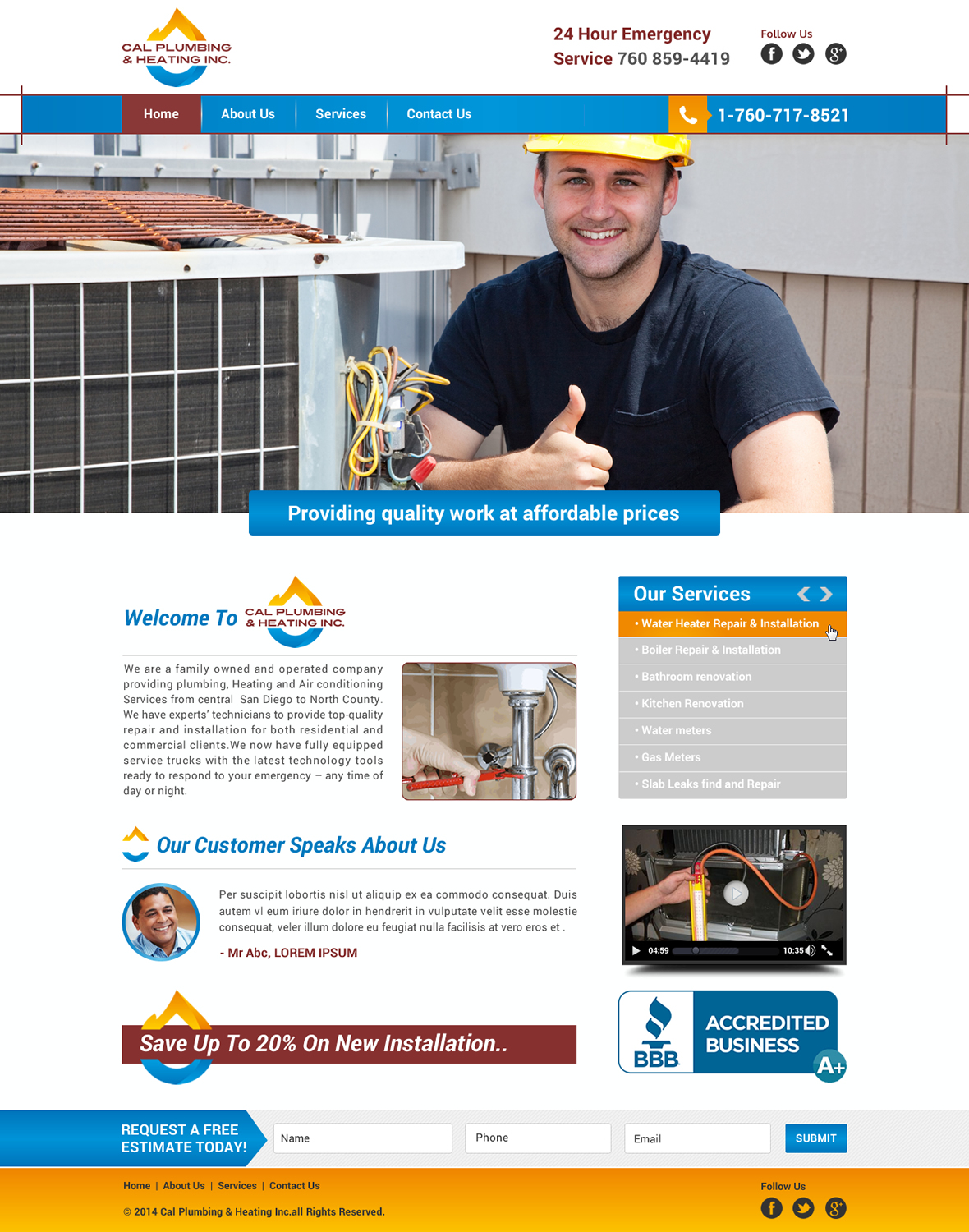Diseño Web por Sbss para Cal Plumbing and heating INC | Diseño #4388853