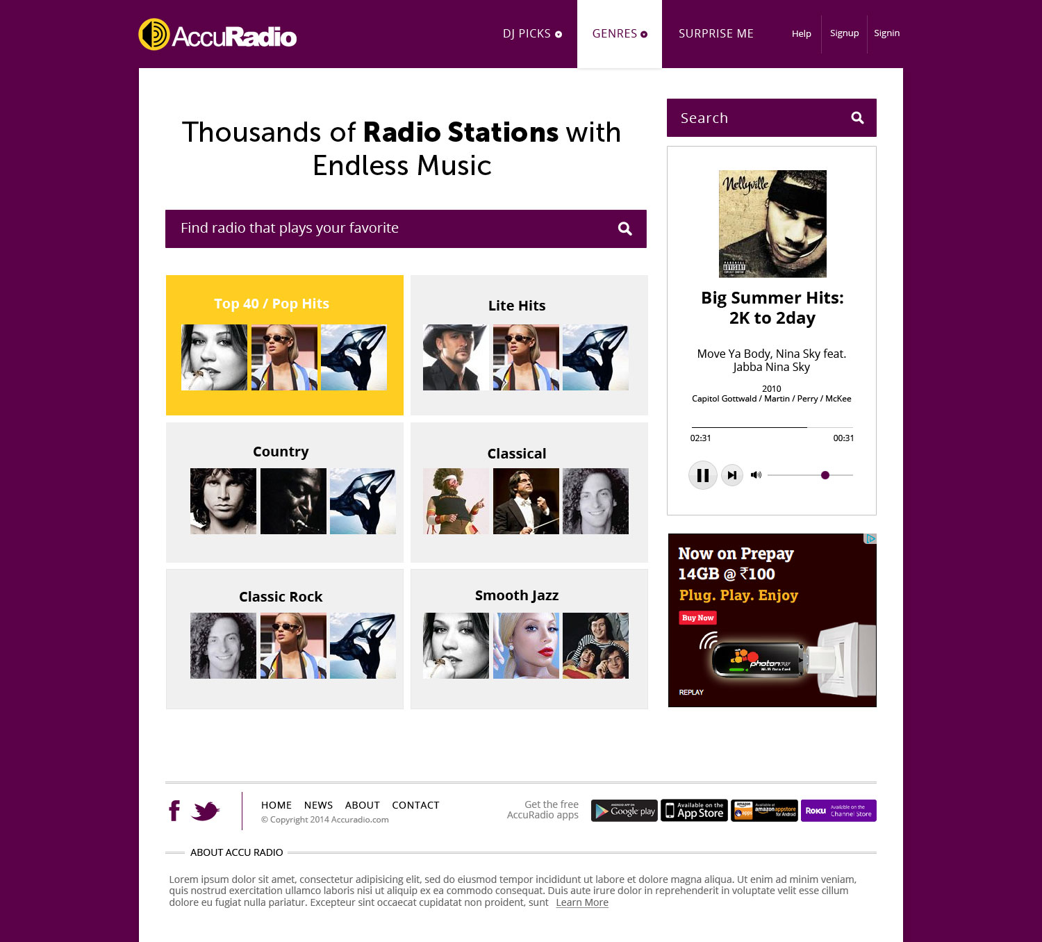 Web Design by AVROM for AccuRadio | Design #4364733