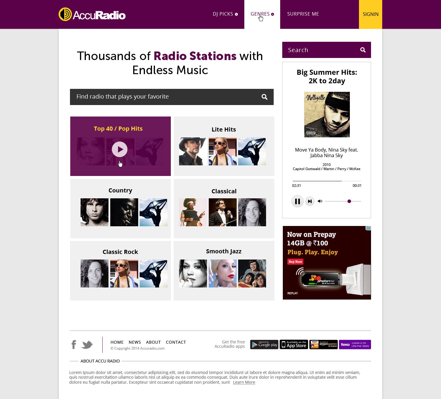 Web Design by AVROM for AccuRadio | Design #4365618