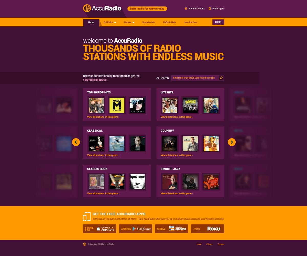 Web Design by Channel Studio for AccuRadio | Design #4394507